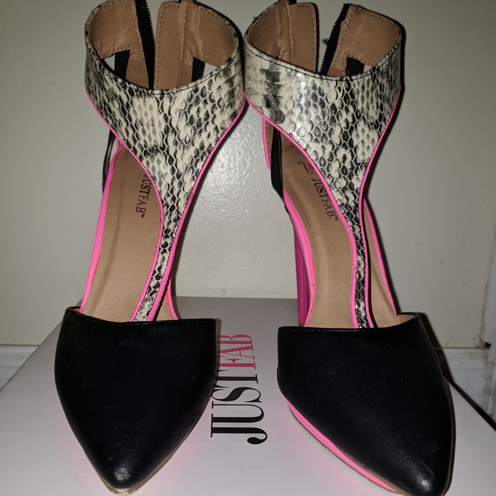 JustFab Black & Pink Stiletto Heels, Size 9